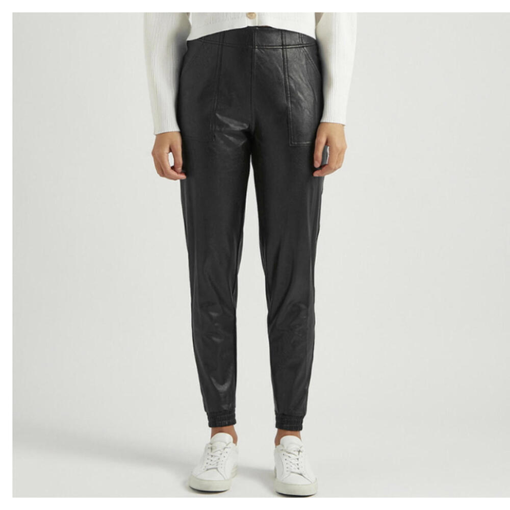SPANX black high rise faux leather joggers sz XS